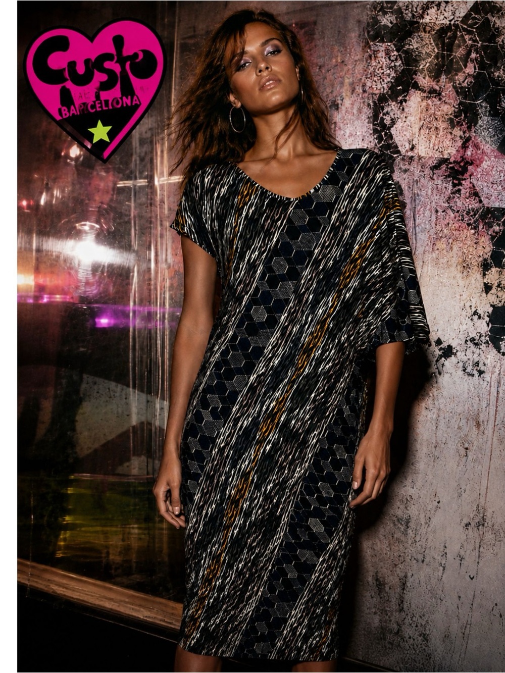 Vintage Custo Barcelona Asymmetrical Dress • Y2K Abstract Print Tunic Dress Sz:S
